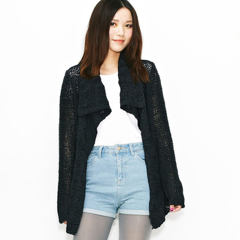 镂空大<em>翻领针织开衫</em>X1 青蓝色 - 针织衫/女士上