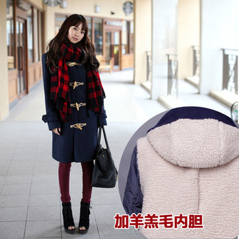 华伊格 新款<em>中长款</em>英伦学院风牛角扣<em>毛呢外套</em>