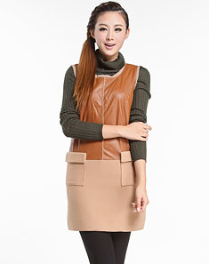 拼接<em>棕色</em>浪漫<em>无袖</em>连衣裙 - 连衣裙/<em>裙子</em>/女装 - 