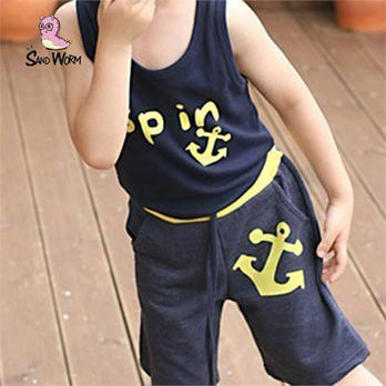 沙虫 儿童休闲服装 韩版男童夏季运动套装 201