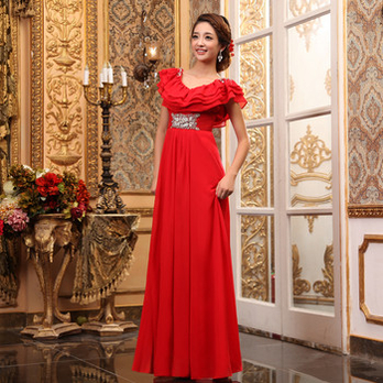 初 2014新款 中国红优雅长款礼服 新娘敬酒服 