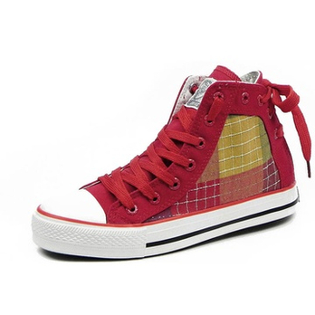 回力新款格纹高帮女休闲运动鞋帆布鞋(红色 3