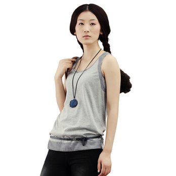 <em>茵曼</em>2012<em>秋装</em>新款纯色拼接工字背心女打底吊