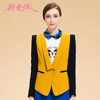 <em>秋水伊人 女装</em>气质OL时尚撞色长袖修身小西装