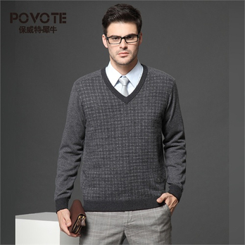 专柜新款<em>男士</em>商务<em>正装V领</em>羊绒衫 POVOTE犀