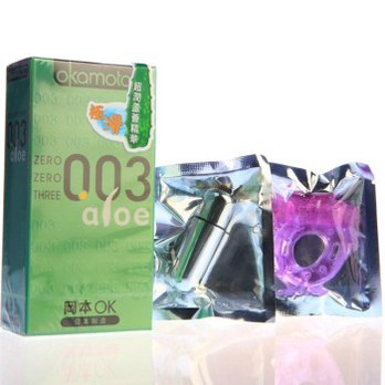 冈本避孕套003超薄芦荟10片装+延时震动环+情