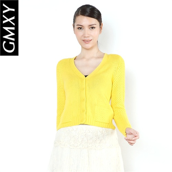 木夕羊 GMXY 13%羊毛加厚复古<em>棒针短开衫</em>V领