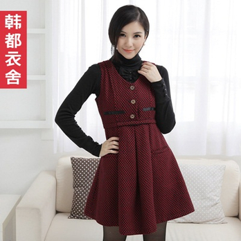 韩都衣舍韩版2012秋冬新款女装修身毛呢无袖