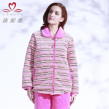 <em>康妮雅</em>家居服春秋装 彩色条子翻领剪绒布女加