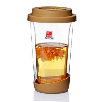 一屋窑 随行杯 耐高温玻璃茶具 250ML 咖啡色