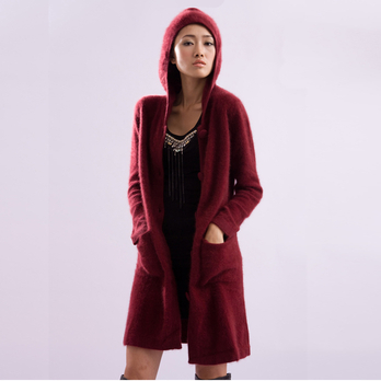 2秋冬新款推荐 高贵波尔多酒红<em>貂绒开衫大衣</em>(