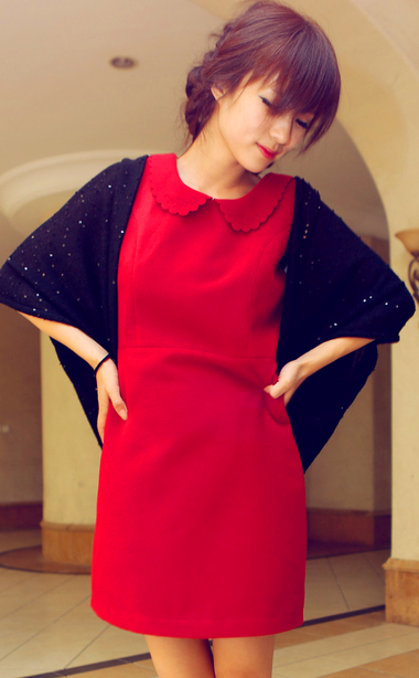 M.C。家。秋<em>冬</em>款百搭<em>无袖</em>娃娃领连衣裙复古呢