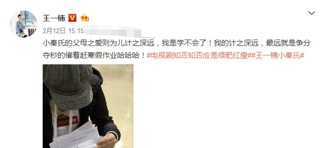 王一楠发文催赶女儿写寒假作业,网友入戏太深