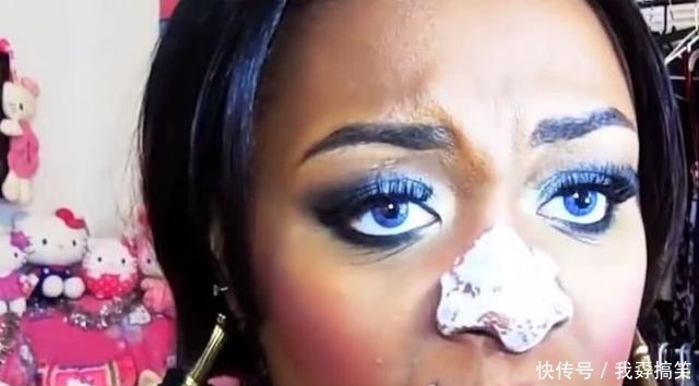 黑人妹子用强力胶水去黑头,撕下胶水的那一刻