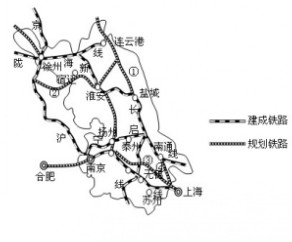 读江苏省铁路规划图,完成下题.