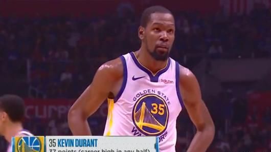 只用半场,杜兰特砍38分超越詹姆斯,拿下NBA7