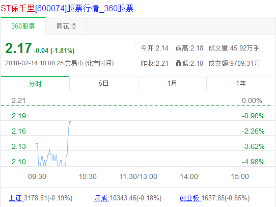 ST保千里一度跌停 定增机构巨亏80%