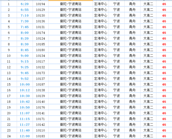 定海三江码头到宁波南站的客车上午的时间表_