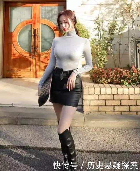 街拍:紧身上衣、黑色皮裙、黑色长筒靴,美极了