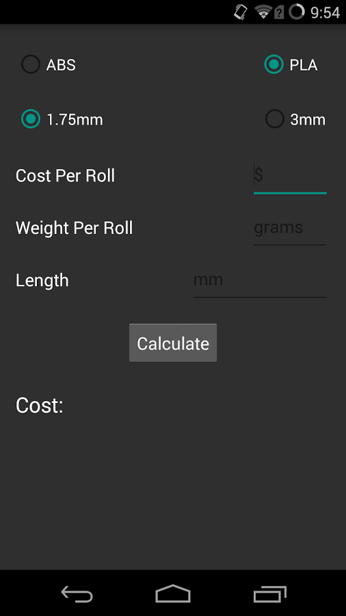 3D Printing Cost Calculator截图2