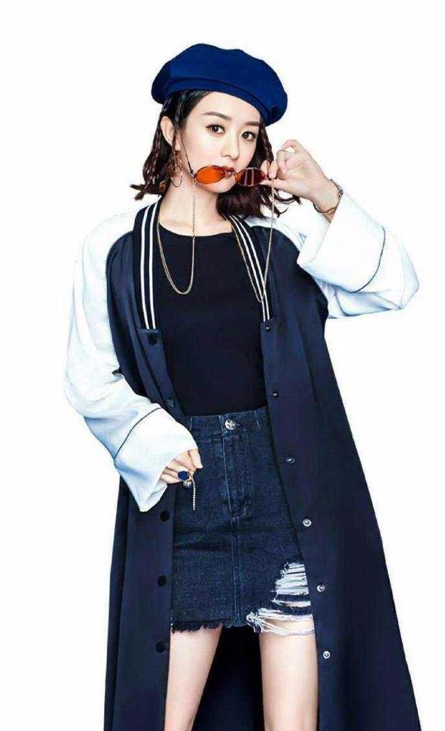 赵丽颖新造型风衣搭牛仔裙又潮又甜