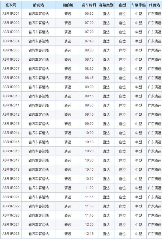 请问广州省汽车站到清远北站的时刻表?_360问