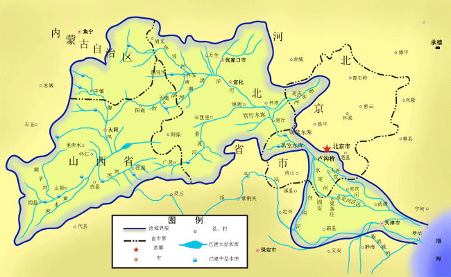 入渤海,全长 740 多公里(含永定新河),是海河水系北系的最大河流,流域