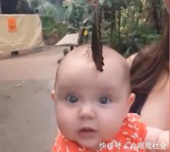 在街上宝宝的发型吸引了路人的目光，走近一看，却令人惊讶不已！