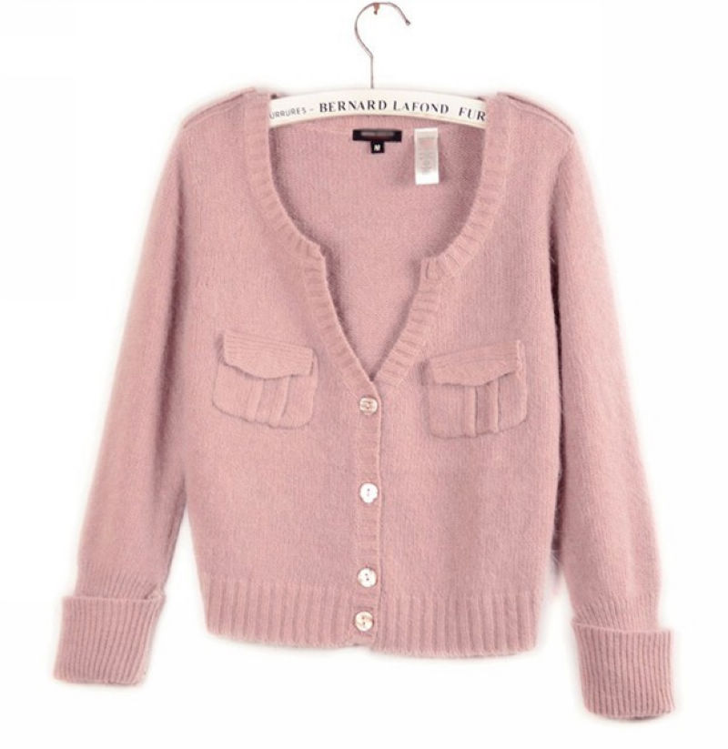 冬新呛口小辣椒同款10月藕粉短款兔毛<em>毛衣</em>短