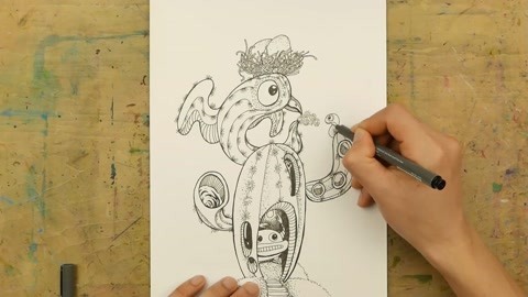 胡思乱画：仙人掌上的鸟
