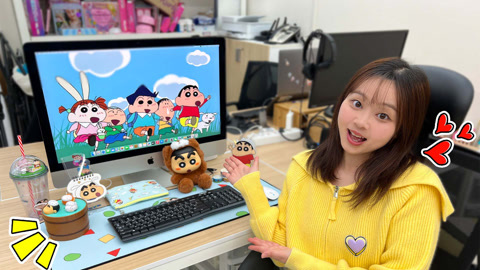 小伶玩具2024 沉浸式整理办公桌面，蜡笔小新工位装修