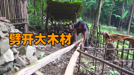 原始丛林人苏门答腊 第二季 丛林野外生存，午饭后搭建柴房，劈开大的木材真不容易