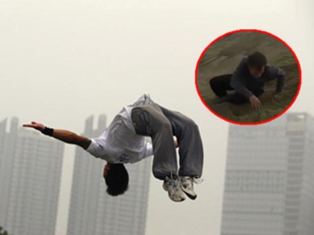 囧人囧事 男子炫酷后空翻失败