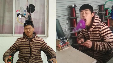 最狠发明！ 小伙发明自动洗头机把头发拔了
