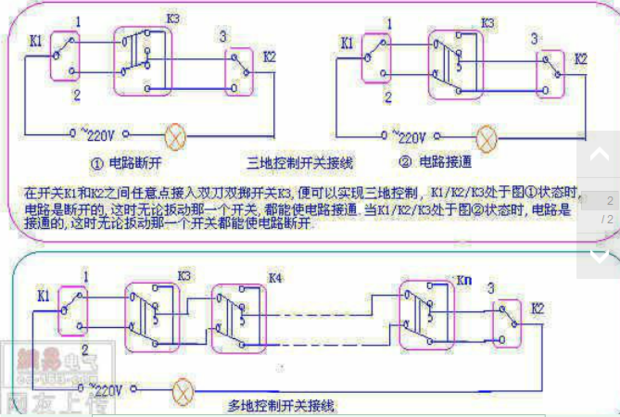 三個開關控制二盞燈樓梯間走道雙開三控線路_第4頁_接線圖分享