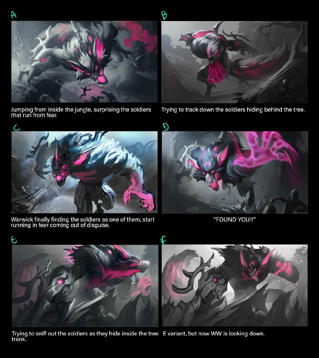 英雄联盟官方分享:魔女 阿狸,古神 沃里克绘制过程稿