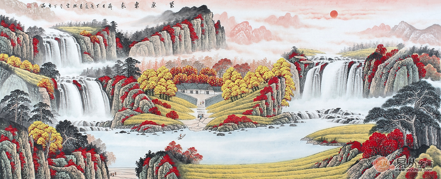热销爆款:李林宏最新力作至尊聚宝盆风水画《紫气东来》作品来源:【易
