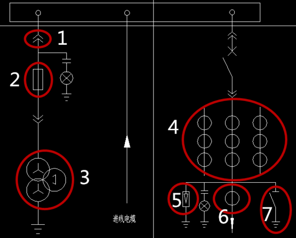 求分析這個cad電氣圖中電壓互感器等等元件啥的東西