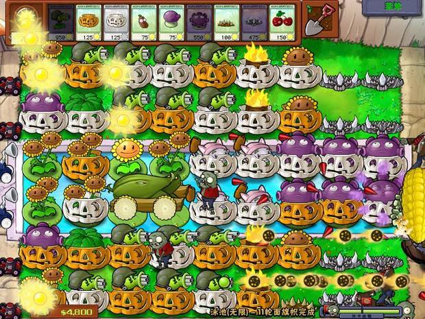 玩植物大战僵尸(泳池无尽版)用玉米加农炮攻击巨人僵尸时游戏突然没了