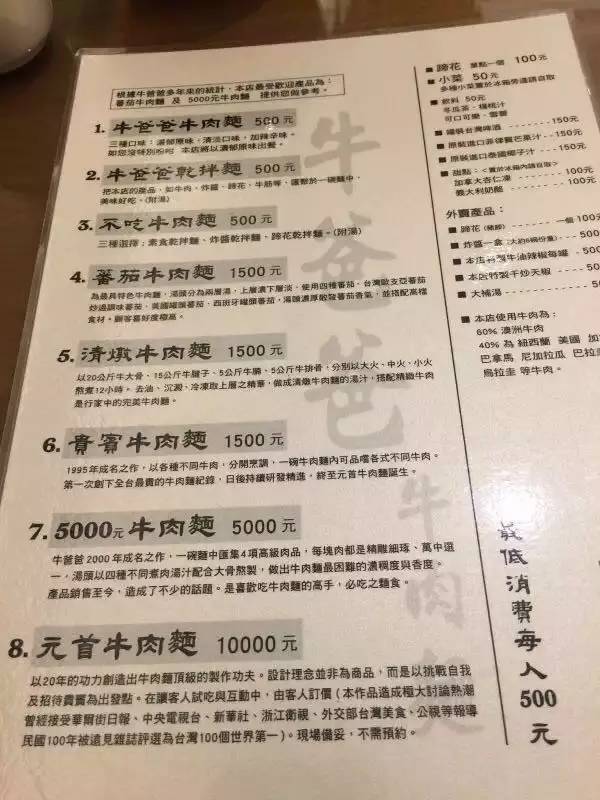 从菜单上看,最便宜的面还要500新台币一碗,卖这么贵应该没有人来吃吧?
