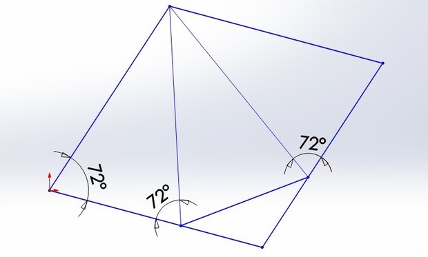 在有一个角72度的菱形中如何截出4个等腰三角形(图示)